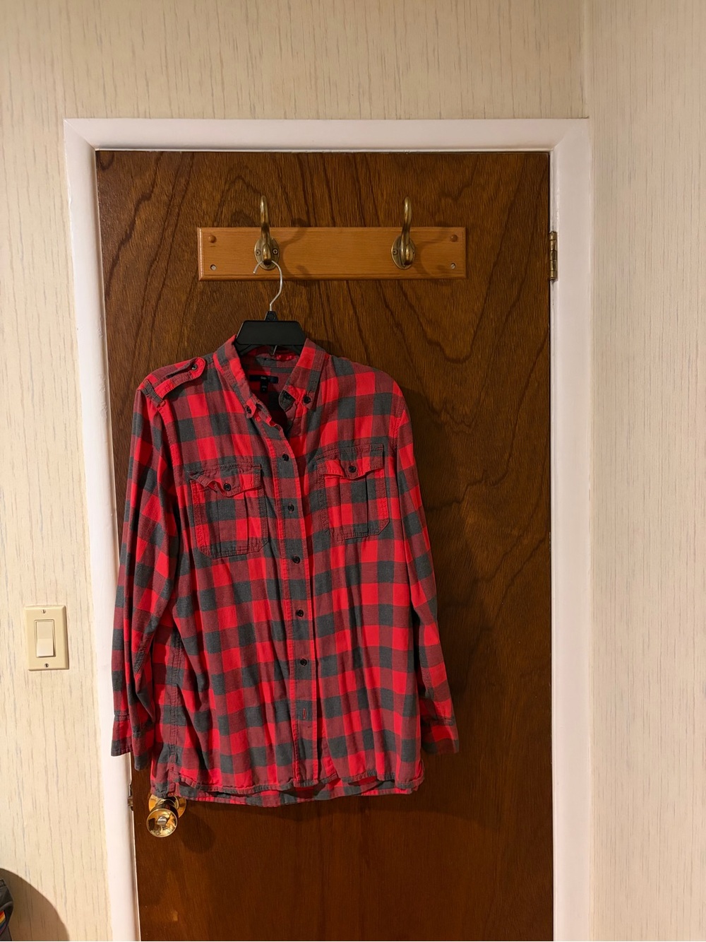 GAP Red and Gray Plaid Button-Down Shirt